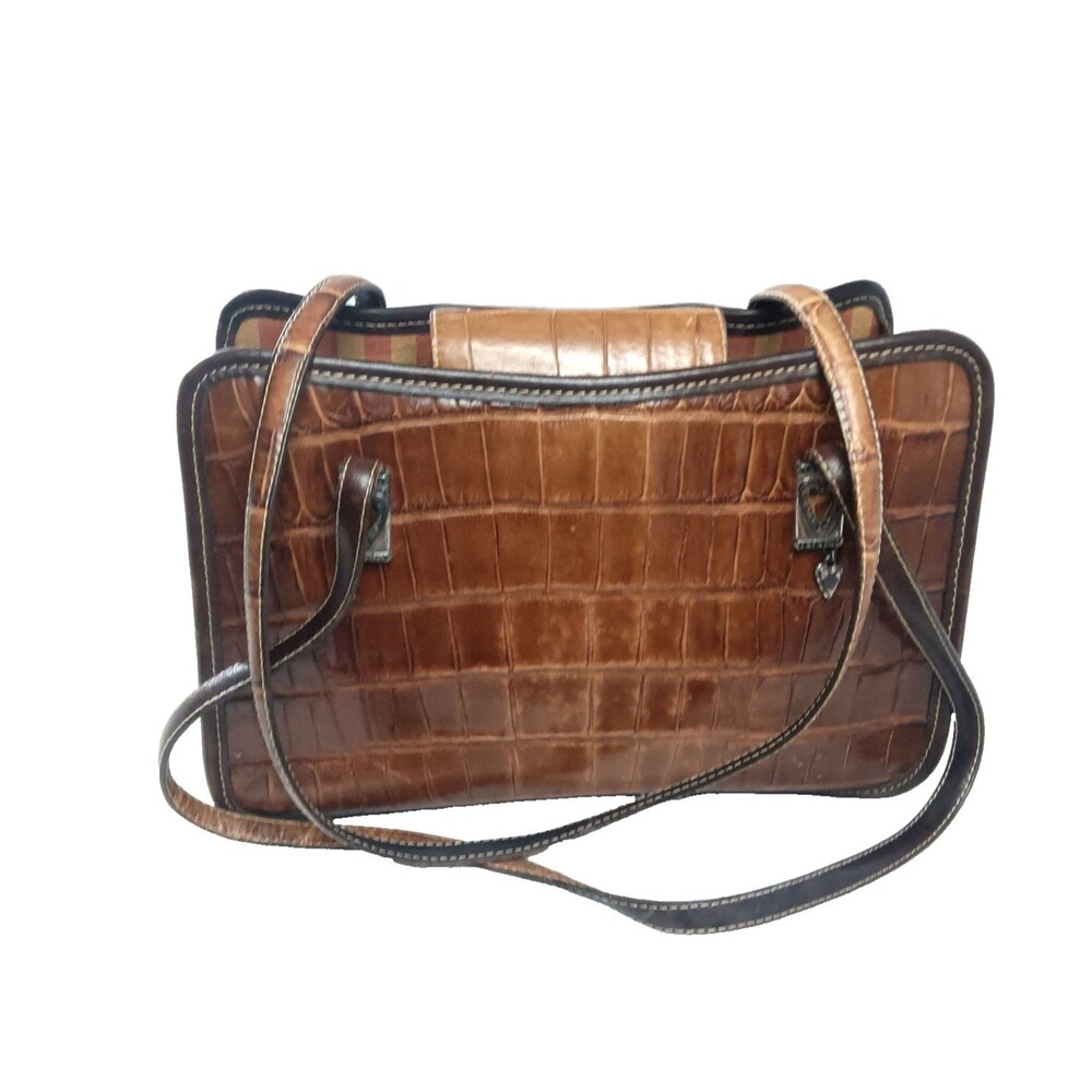 Vintage Brighton Leather Shoulder Bag Croco Embossed 80's Classic